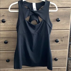 Black workout tank with built in shelf